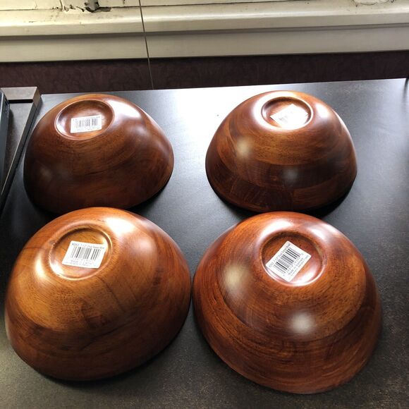 7 Piece Salad Set Cherrywood Large Wavy Salad Bowl with Servers 4 Indiv Bowls - Picture 9 of 14